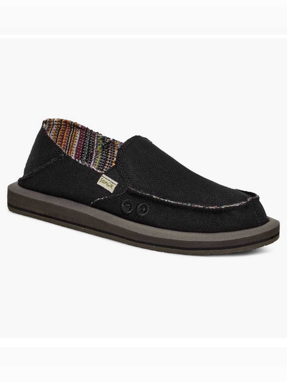 Sanuk Black Canvas Slip-On Memory Foam Shoe